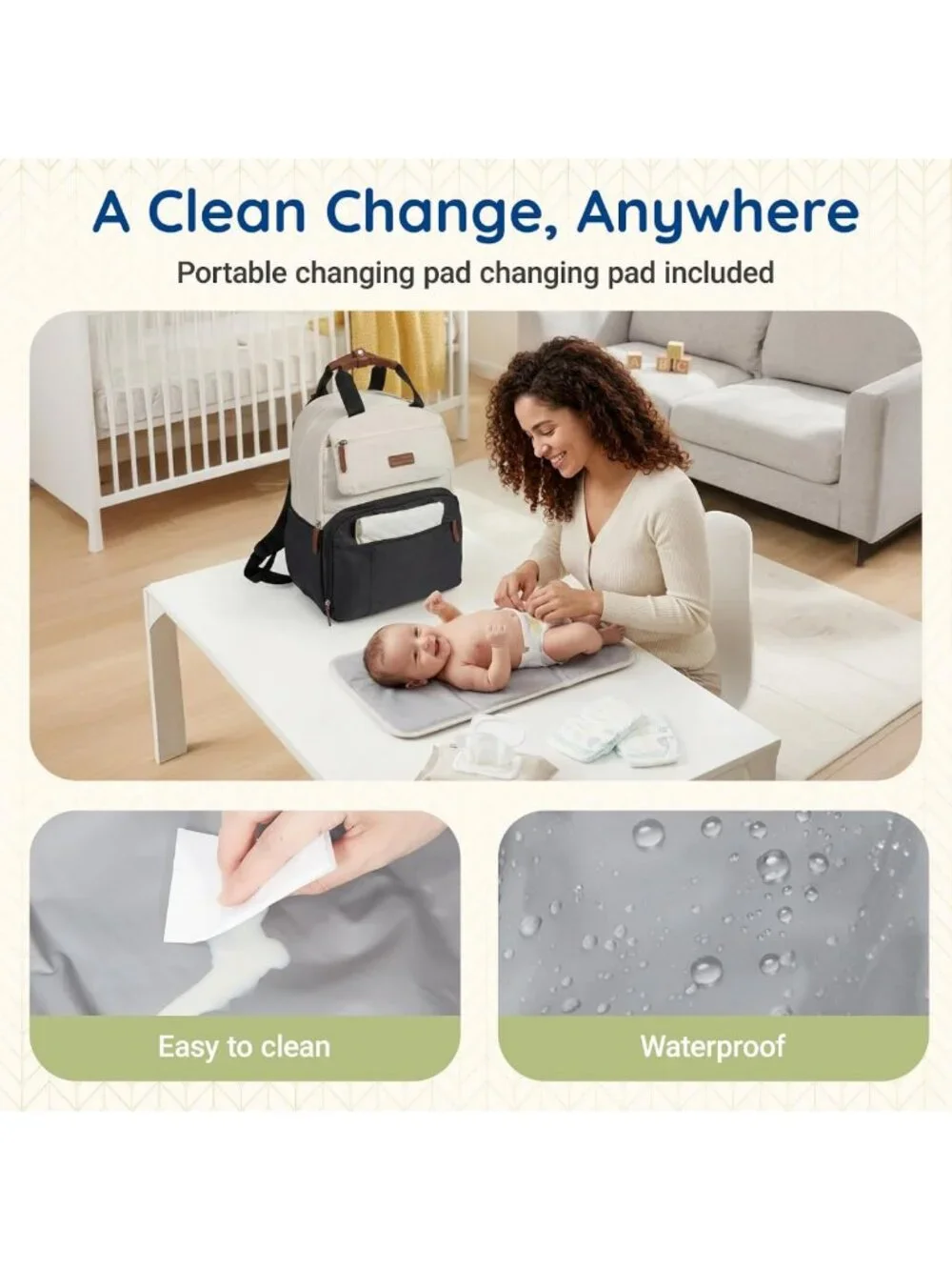 Stylish Diaper Bag Backpack with Changing Pad, Insulated Pockets & Stroller